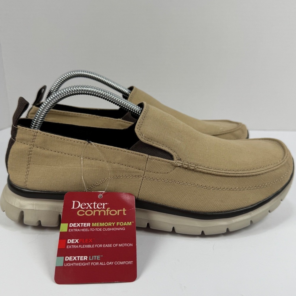 Dexter Comfort Mens 9.5 Tan Canvas Slip On Loafers Memory Foam DexFlex DexLite